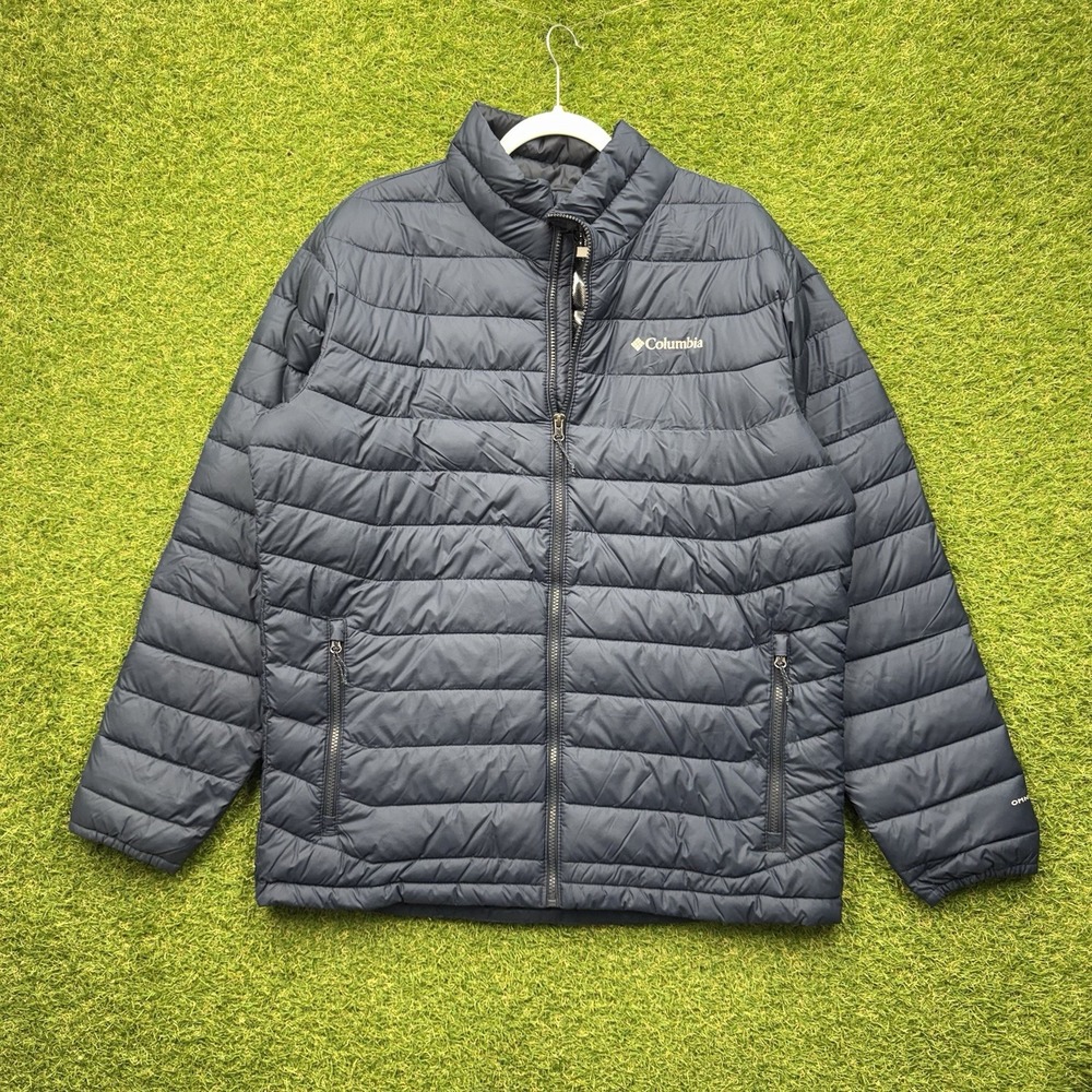Columbia Omni-Heat Jacket Mens Large Blue Puffer Zip Up Pockets Outdoor Hiking